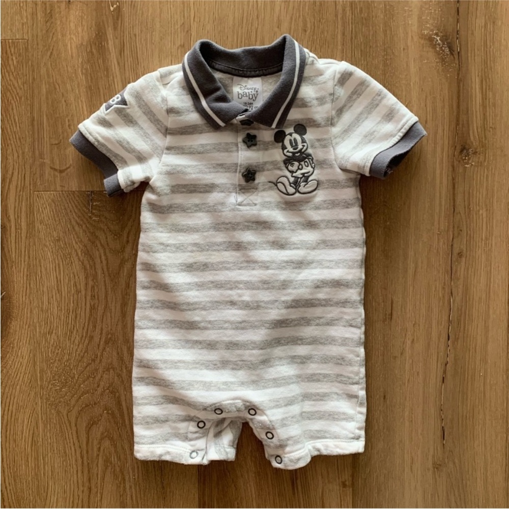 Disney Baby Striped Romper with Mickey Mouse